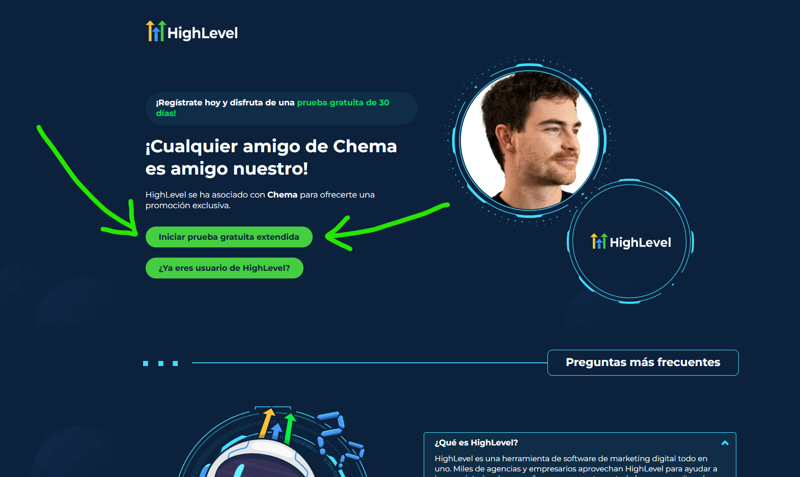Dónde pulsar en GoHighLevel para activar el trial